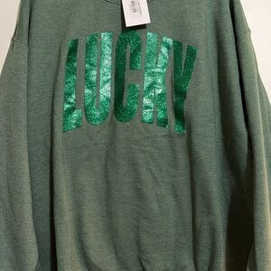 Green Sweatshirt with Glitter Lettering